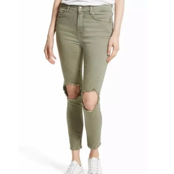 Free People Busted Knee Mid-rise Skinny Jeans in Moss 28 - Picture 2 of 6